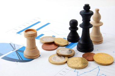 Chess man over business chart clipart