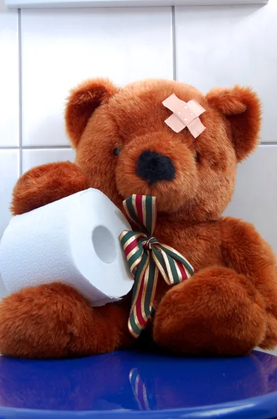 Іграшка плюшевого ведмедя на туалеті — стокове фото