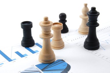 Chess man over business chart clipart