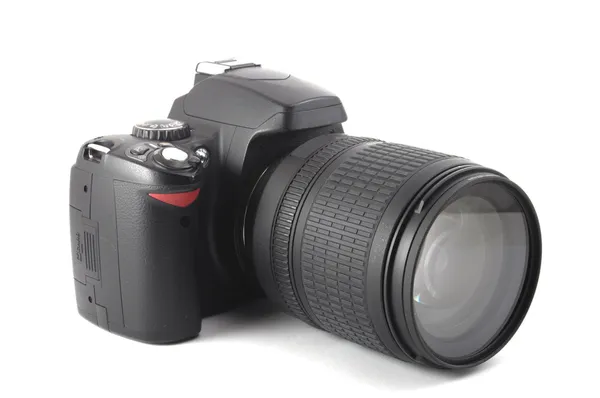Czarny dslr aparat fotograficzny — Zdjęcie stockowe