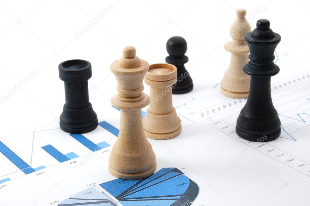 Chess man over business chart