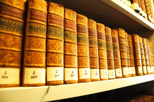 Vecchi libri in una biblioteca — Foto Stock