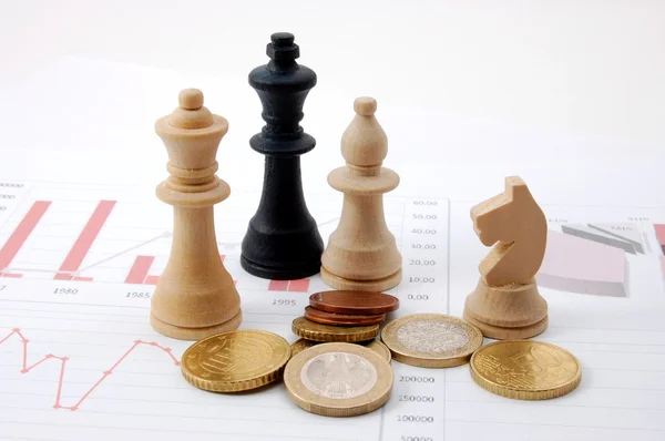 Chess man over business chart — Stock Photo, Image