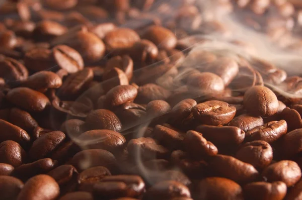 Coffee beans with steam — Stock Photo, Image