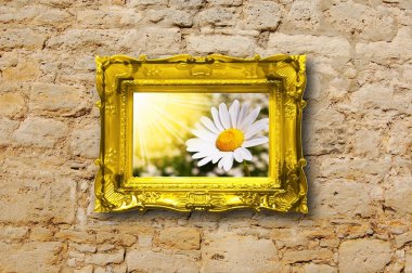 Flowers and image frame on wall clipart