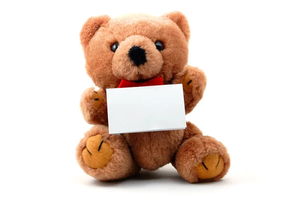Isolated teddy with blank sheet Royalty Free Stock Photos