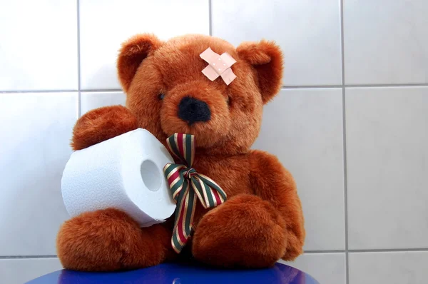 Toy teddy bear on wc toilet — Stock Photo, Image