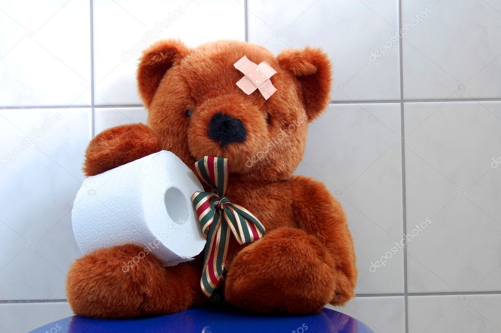 Toy teddy bear on wc toilet