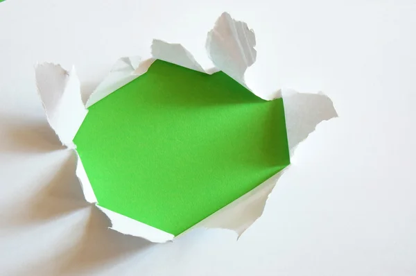 Green hål i tomma ark papper — Stockfoto