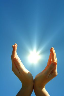 Hand sun and blue sky clipart