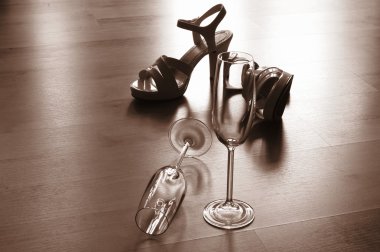 Sexy high heel and champagne glass clipart