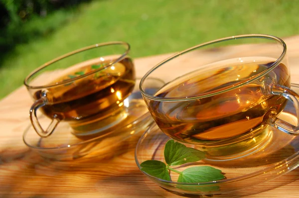 Tasse de thé dans le jardin — Photo