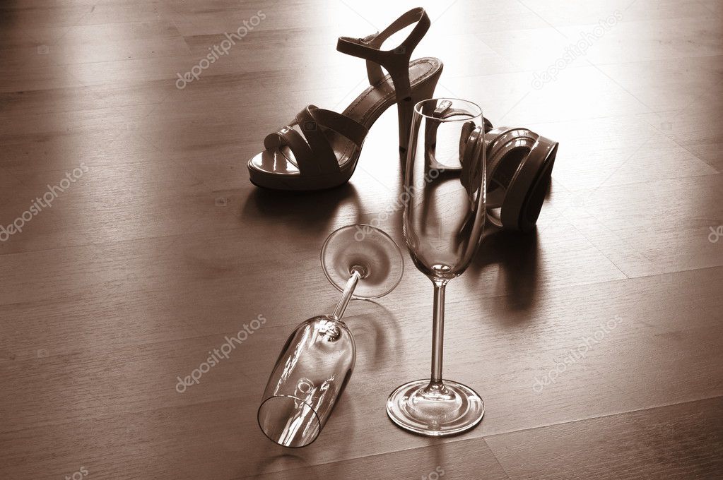 Sexy high heel and champagne glass