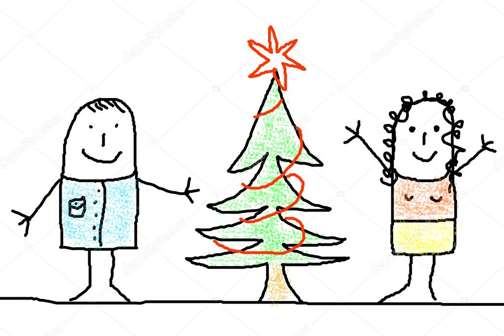 Young couple with xmas tree