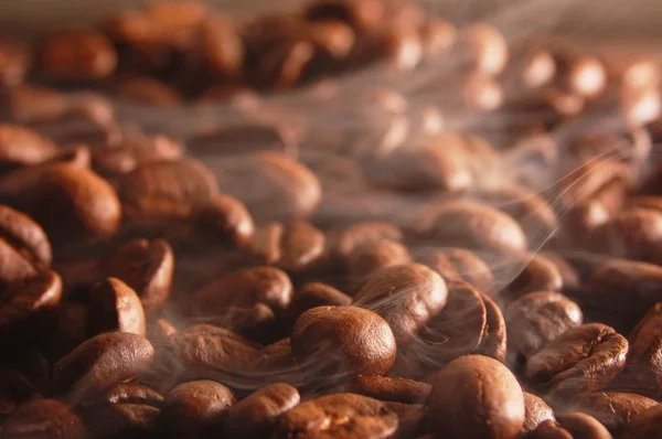 Kávová zrna s párou — Stock fotografie