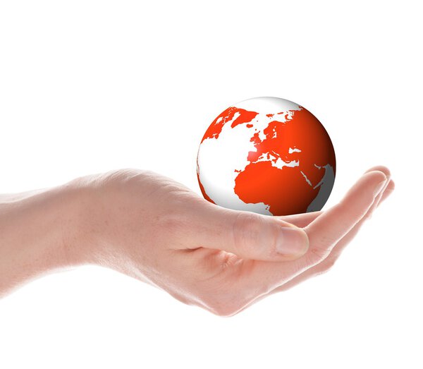 World or globe in your hands isolated on white background