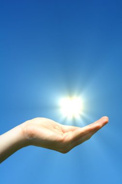 Hand sun and blue sky clipart