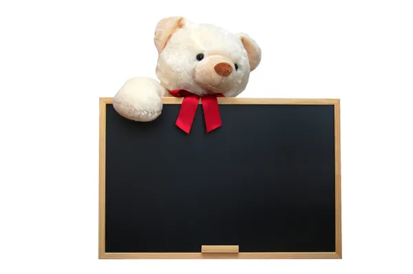 Teddy ile boş yazı tahtası — Stok fotoğraf