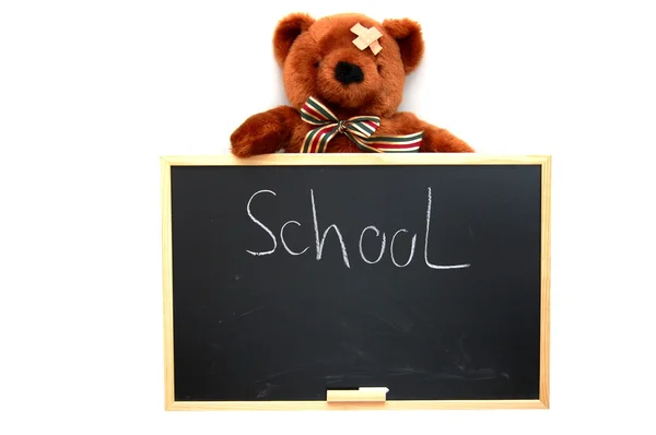 Teddy en schoolbord — Stockfoto