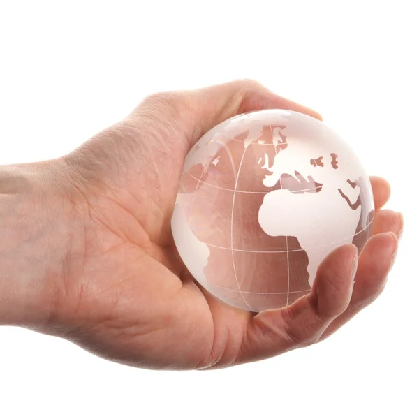 Hand innehav globe — Stockfoto