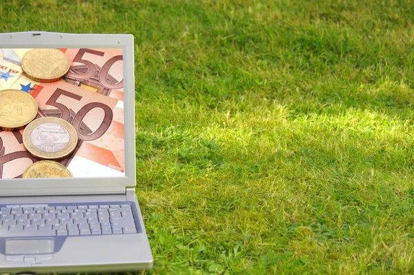 Laptop és a pénz — Stock Fotó