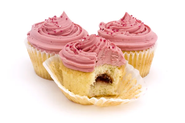 Τρεις ροζ cupcakes — Φωτογραφία Αρχείου