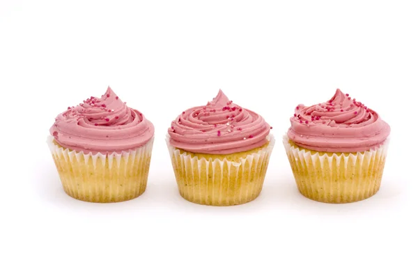Τρεις ροζ cupcakes — Φωτογραφία Αρχείου