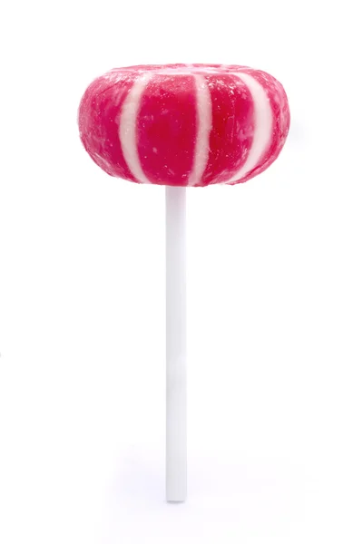 ピンクと白のストライプのキャンディ ロリポップ — ストック写真