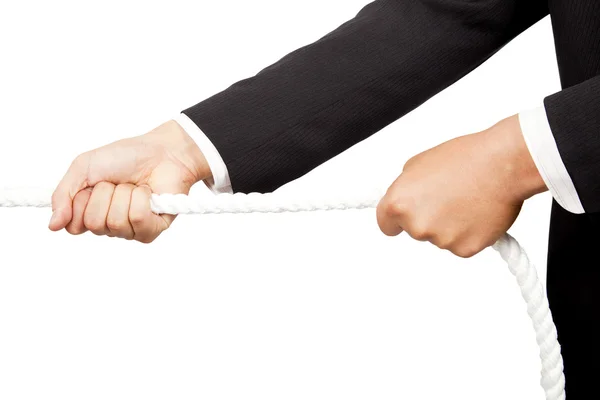 Hands pulling a rope — Stock Photo, Image