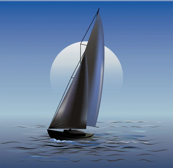 Sailing boat in moonrise — Stock Vector