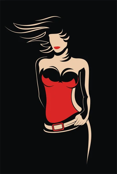 Silhouette donna in top rosso — Vettoriale Stock