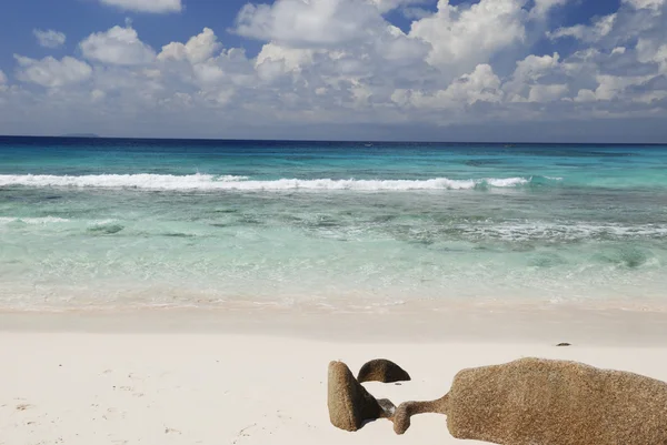 Seychelles rocky beach — Stock Photo, Image