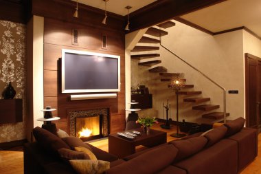 Interior of a living room with fireplace