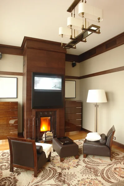 暖炉のある部屋のインテリア — ストック写真