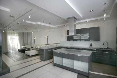 Modern mutfak ve oturma odası