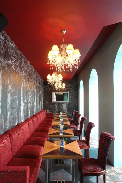 Interior of restaurant in red color — Stock Photo, Image