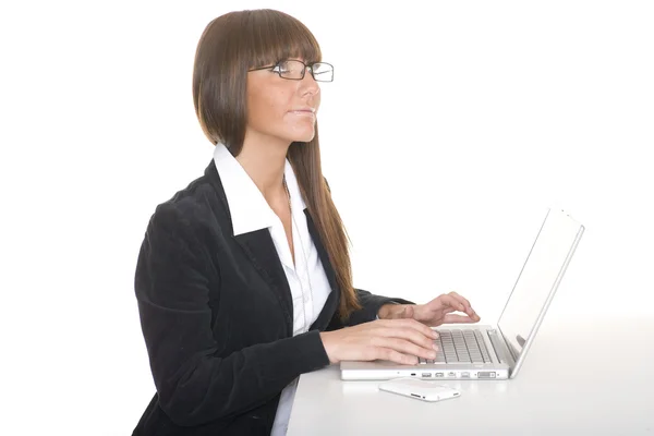 stock image Thinking girl with laptop