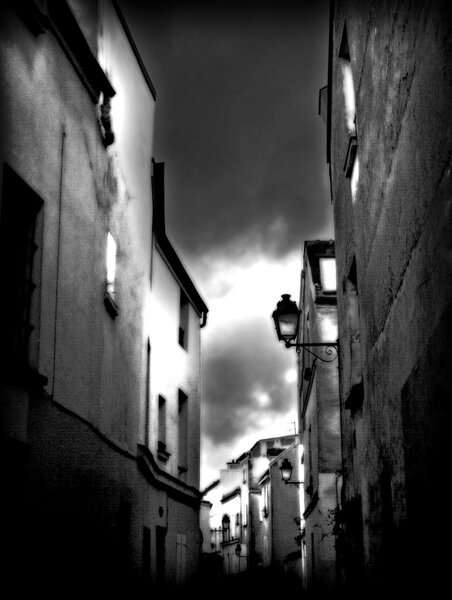 City streets of the old city. Black and White.
