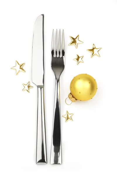 Cuchillo y tenedor con chuchería / navidad —  Fotos de Stock