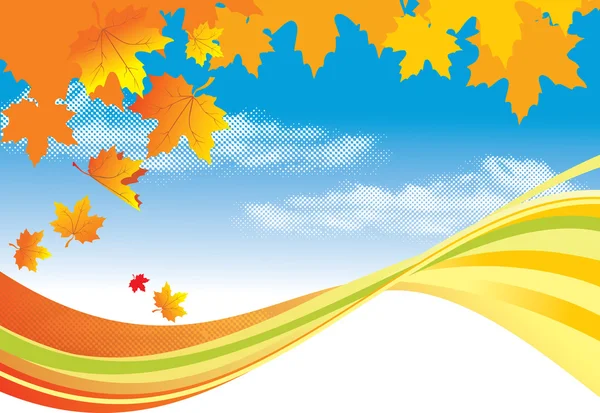 Autumn Background / gold leaves and blue sky — Stock Vector
