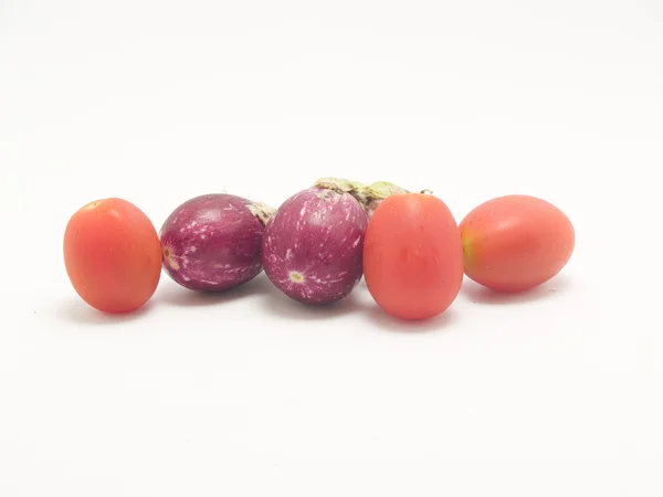 Baby eggplants and tomatoes — Stock Photo, Image
