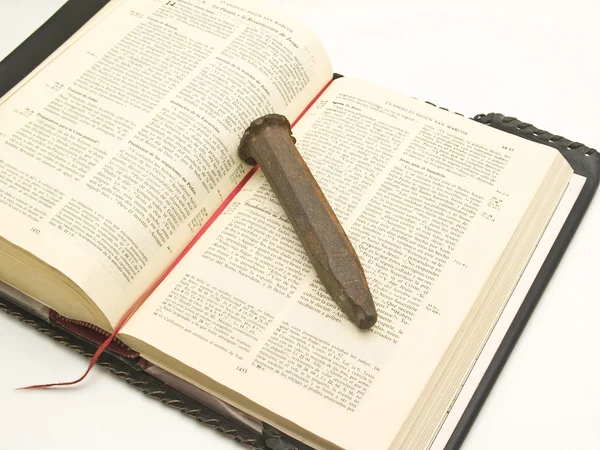 Bible a hřebík — Stock fotografie