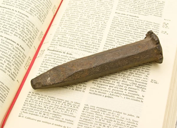 Bible a hřebík — Stock fotografie