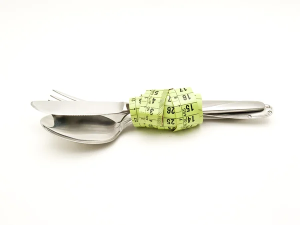 Cutlery with tape — Stock Photo, Image