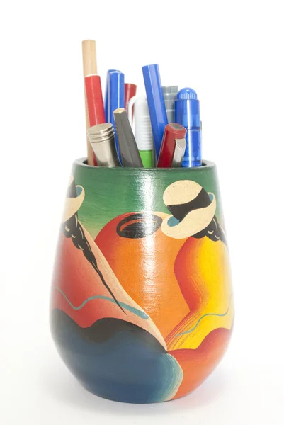 Vaso decorado com lápis — Fotografia de Stock