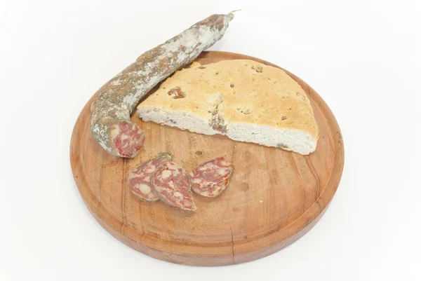 Italian sausage and bread — Stock Photo, Image
