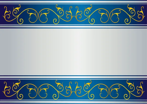 Tarjeta azul con diseño de oro floral — Vector de stock