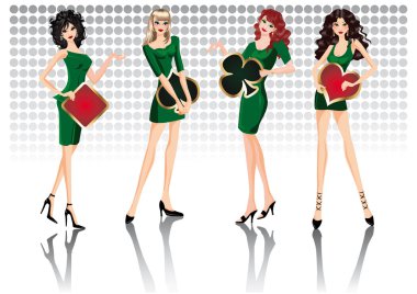 Beautiful girls with poker signs. vector clipart