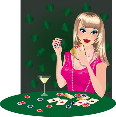 The girl blonde plays poker. vector. clipart