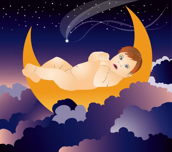Baby och månen, vektor — Stock vektor